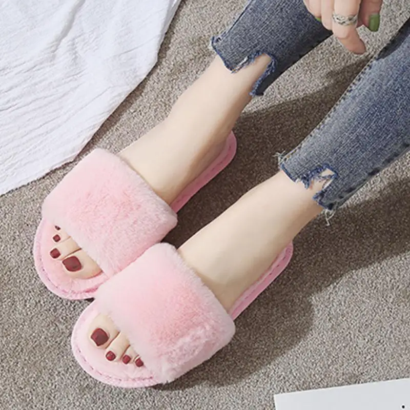 

Fashion Women Slippers Home Indoor Plush Slippers Female Shoes Comfortable Fur Ladies Slides Chaussure Femme