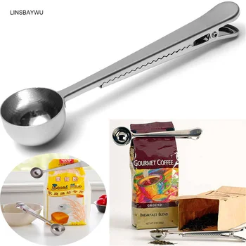

LINSBAYWU Premium Stainless Steel Ground Coffee Tea Measuring Scoop Spoon With Bag Seal Clip Fruit Vegetable Scoops Tools