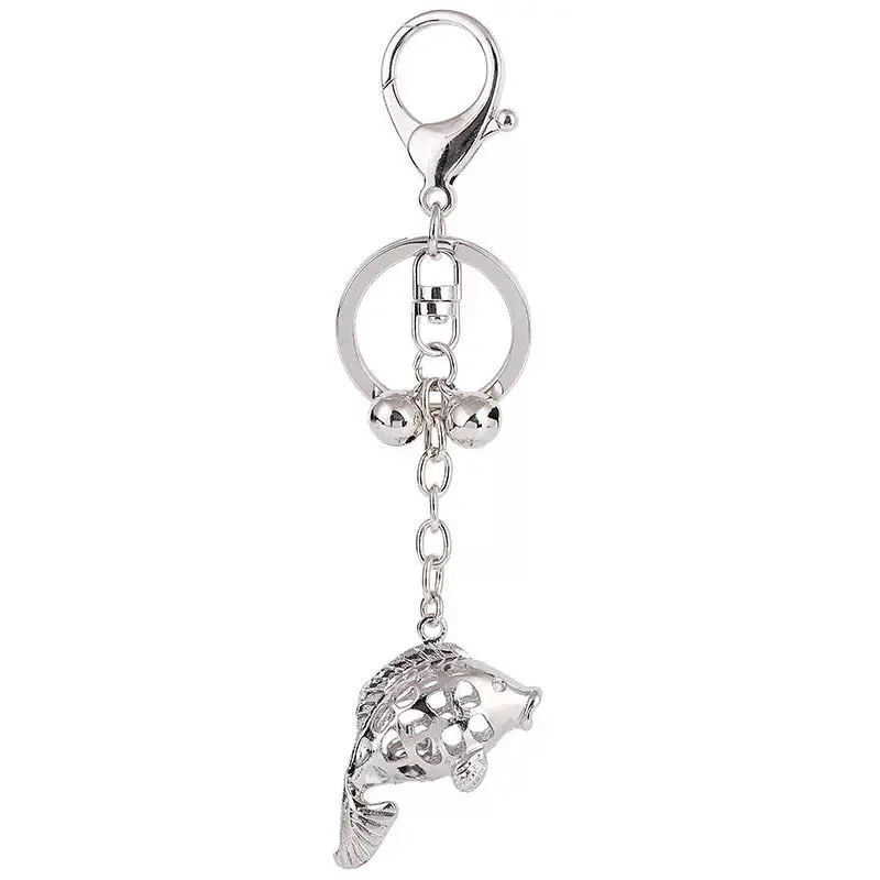 New alloy simple lovely bell fish keychains cute silver small fish car