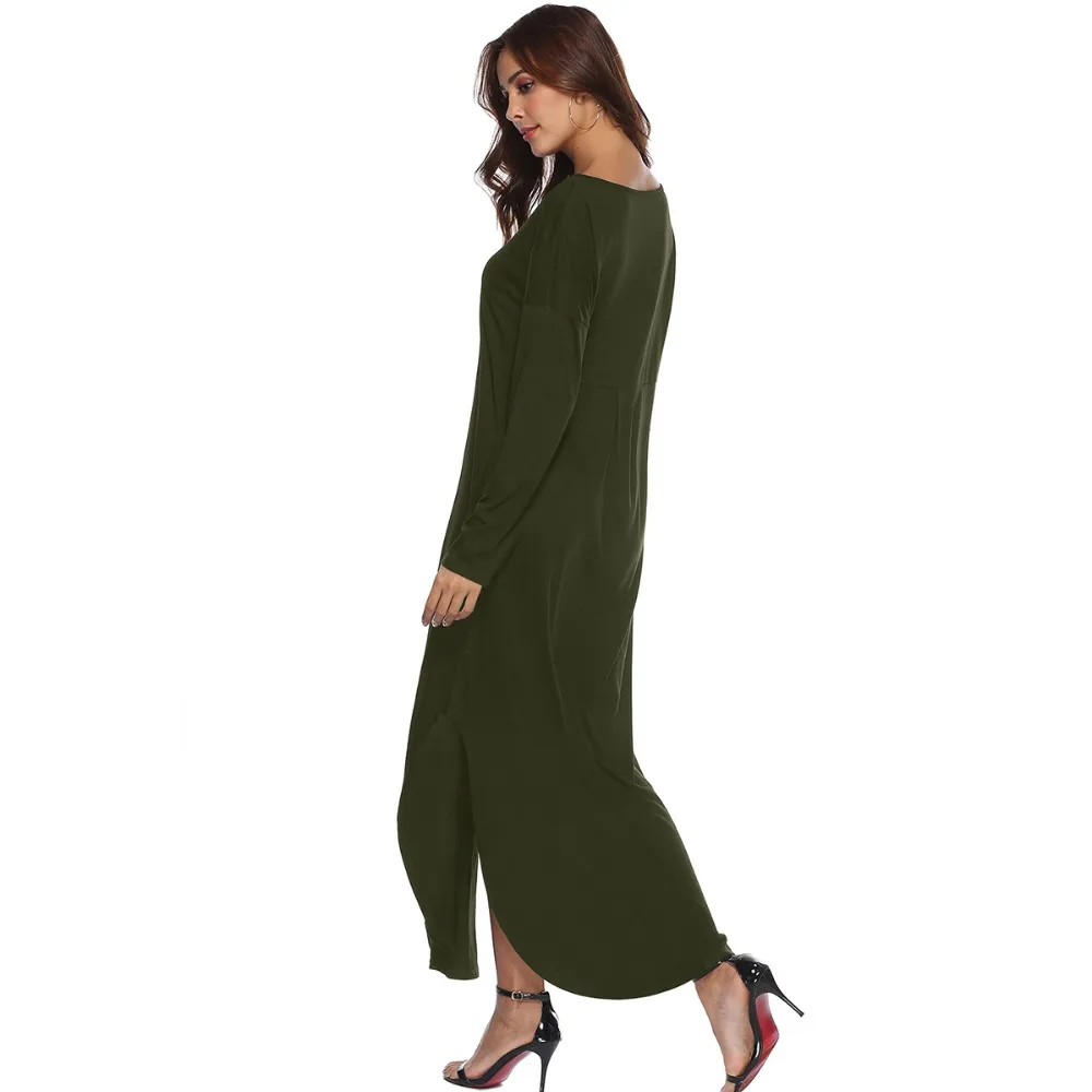 

2018 new autumn pregnant women dress V-neck long-sleeved loose dress elegant pregnant dress maternity clothes Pregnancy clothing