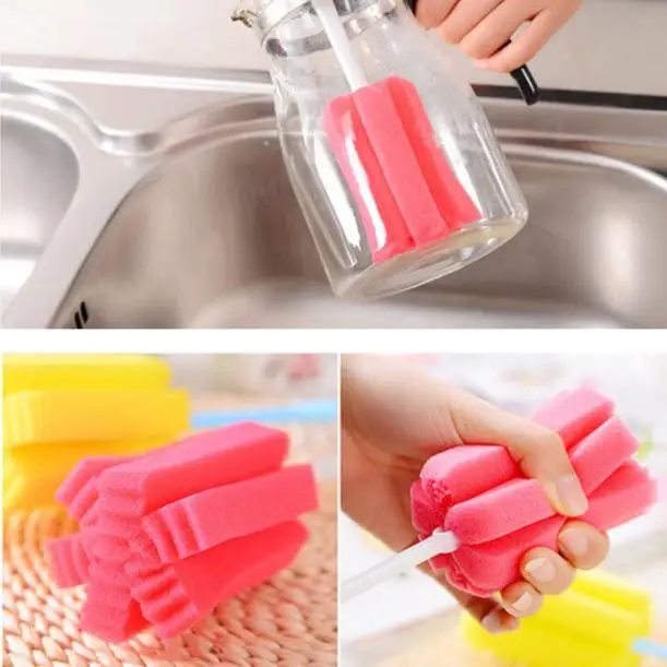 1 PC Kitchen Cleaning Tool Sponge Brush For Wineglass Bottle Coffe Tea Glass Cup Fashion Sponge Brush With Strong Brush 716