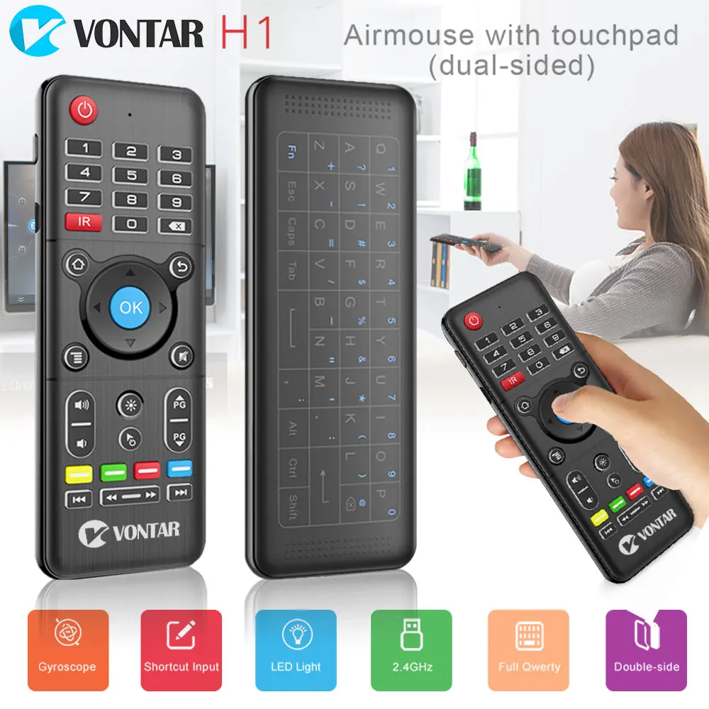 

VONTAR 2.4GHz H1 plus Wireless Air mouse mini keyboard Remote Control Standard or Backlit Full Touchpad for PC Android TV Box