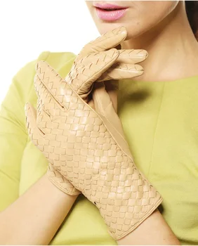 

New Knitted Genuine Leather Glove For Women Short Thin Suede Elegant Glove Camel Black Fashion1 Pair/Lots XL L M S