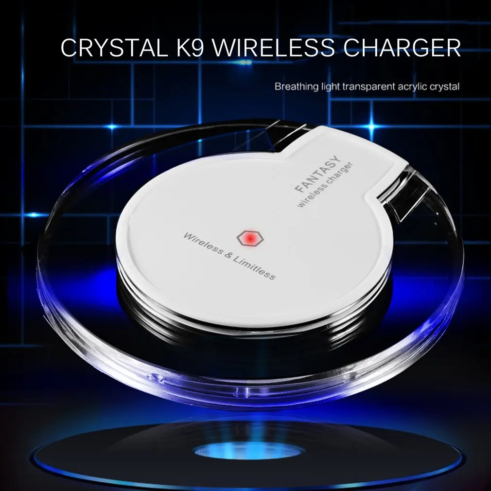 

New Wireless Charging Dock Charger Crystal Round Charging Pad With Receiver For Iphone for Samsung
