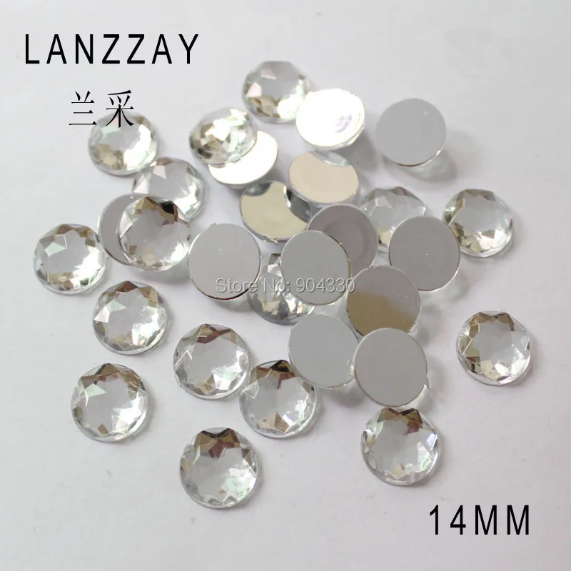 

Free Shipping LANZZAY 200pcs Clear 14mm Round Flat Back Rhinestone Triangular Facets Acrylic Diamond Jewelry Garment DIY Craft