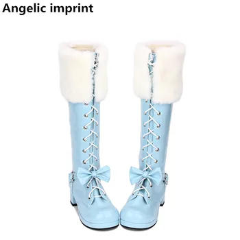 

Angelic imprint new mori girl Women motorcycle boots lady lolita shoes woman princess mid heels dress pumps bowtie 4.5cm 34-47