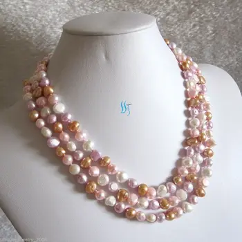 

Free shipping bjc 000982 60" 8-9mm White Pink Champagne Baroque Freshwater Pearl Necklace (A0327)