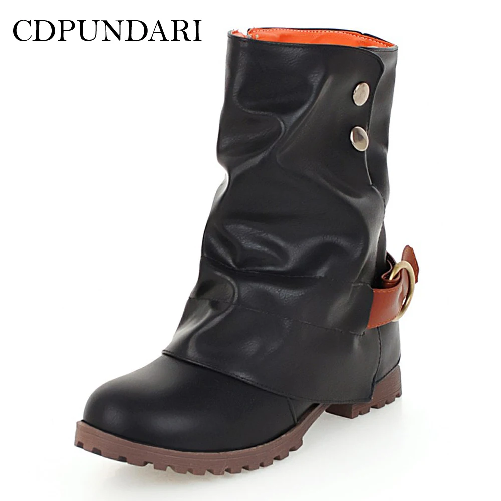 

CDPUNDARI Round Toe PU Ankle boots For Women Snow Boots Round Toe Winter shoes woman