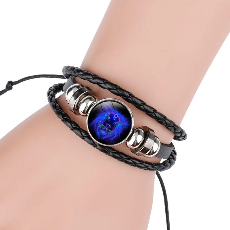 NIUYITID Trendy 12 Constellations Bracelets Men Jewelry Black Leather Braclet For Women Pulseras Man Bracelets Accessories (1)