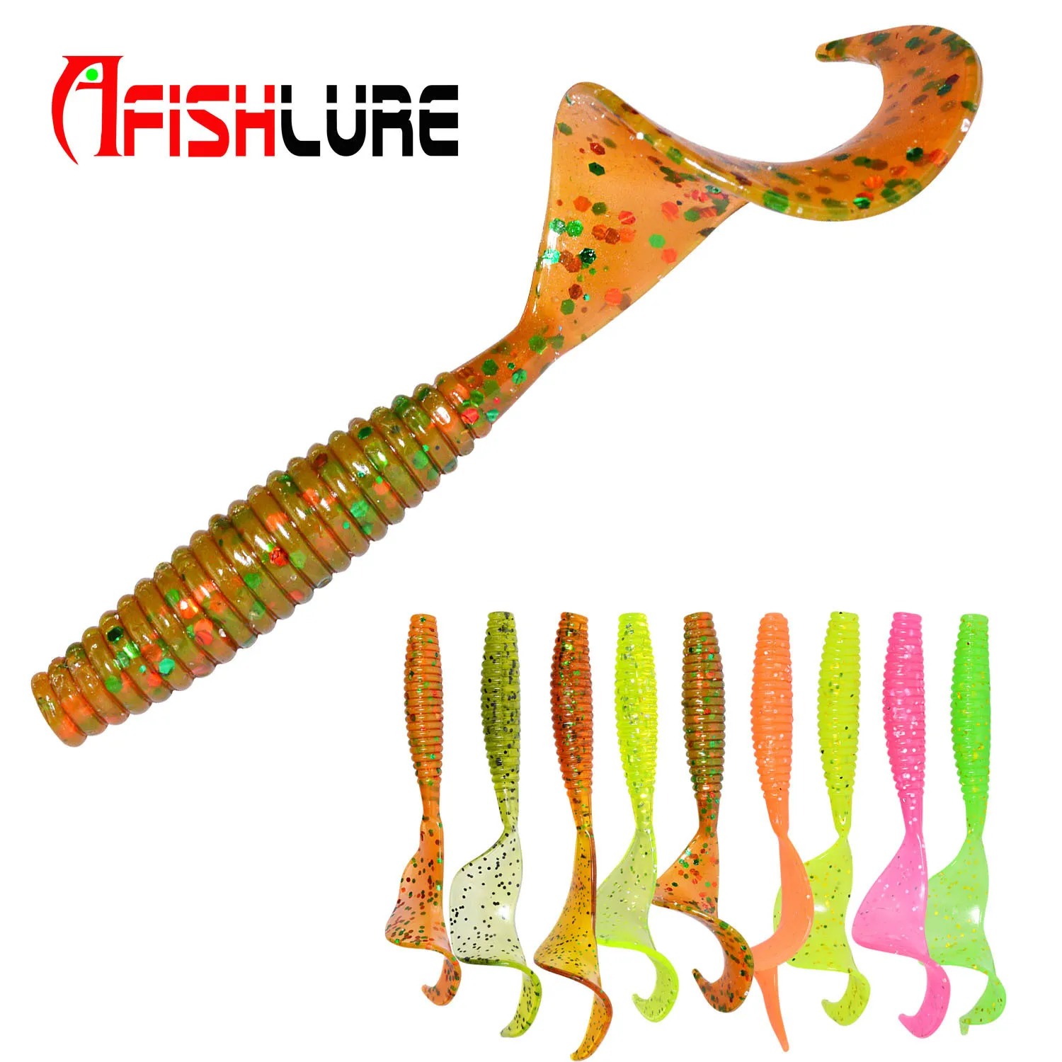 

Fishing Lure 70mm(2.75'') 2g (0.07OZ) Curly Tail Soft Lure Silicon Soft maggot 10pcs/lot Afishlure Plastic bait Jigging Fishing