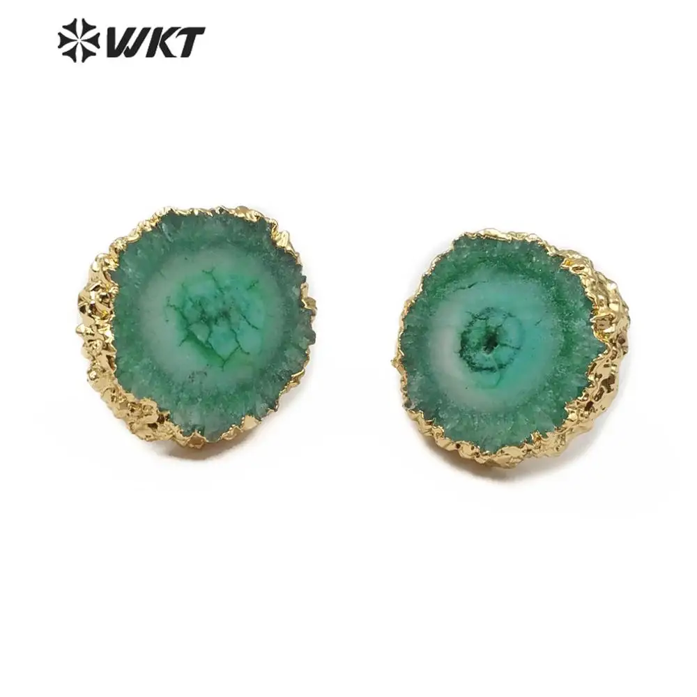 

WT-E522 Stallite Colored Stone Random Size Coloful Decorated Floral Briolette Gold Earring Healing Quartz Jewelry For Women