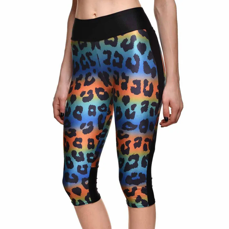 New 1261 Sexy Girl Women Rainbow leopard Stripe 3D Prints Workout stretch font b Fitness b
