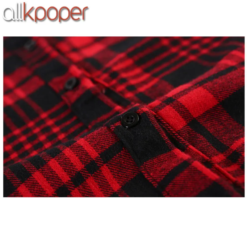 Allkpoper KPOP дважды рубашка twicecoaster три четверти рукав плед блузка dawon Da Хен|plaid blouse|blouse