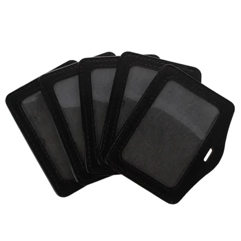 

HOT-5 Pcs Black Clear Faux Leather Business ID Card Badge Holder