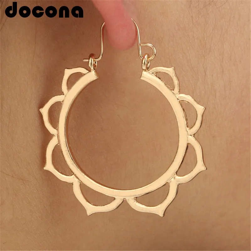 

docona Bohemia Gold Silver Color Hollow Lotus Drop Earrings for Women Flower Hook Earring Oorbellen Pendientes 5832