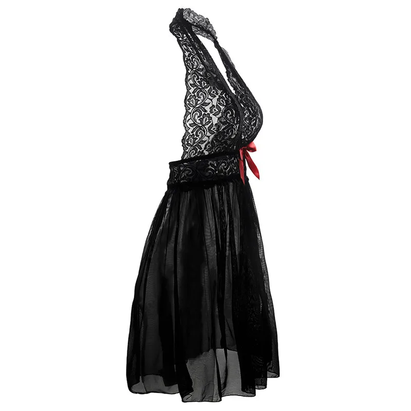 M L XL XXL 3XL 5XL 6XL Plus Size Deep V Neck Women Lace Sexy Lingerie Hot Erotic Bow Transparent Dress Porno Costumes Nightwear