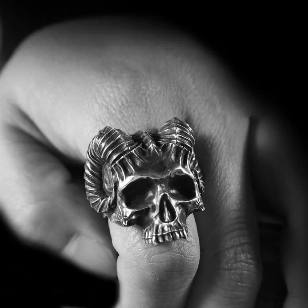 EYHIMD Unique Horned Devil Skull Ring Gothic Rock 316L Stainless Steel Biker Rings Punk Jewelry