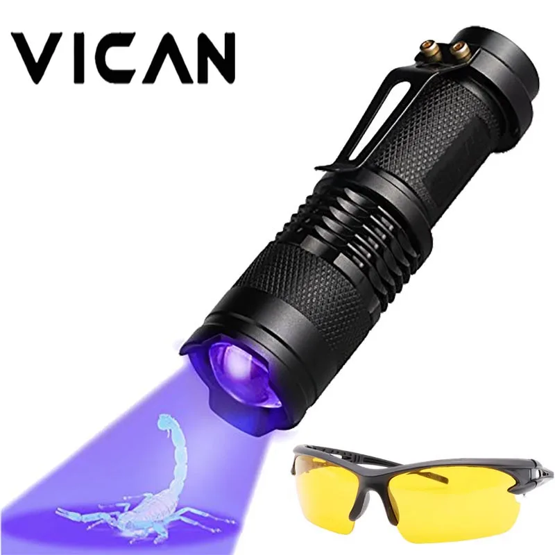 

Black Light Flashlight , VICAN Scorpion UV Light Pet Urine Detector, Dog Stains Remover, Zoomable 3 Mode Ultraviolet Flashlight