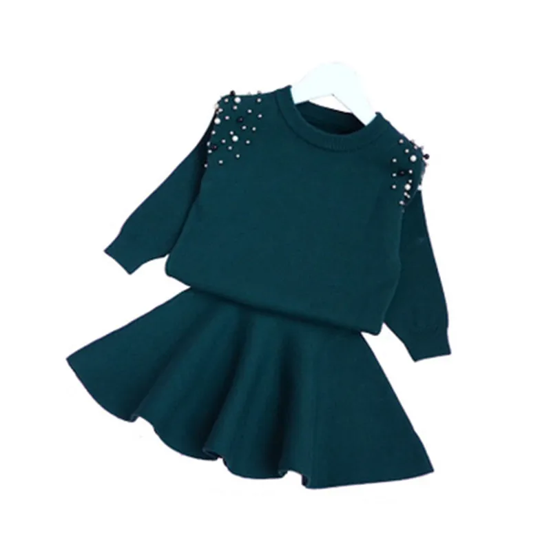 

New 2018 Baby Girl Sweater Set Baby Shirt and Skirt Kids Knit Set Children Autumn Suit Toddler Set Two Pieces Set Cotton AA3200