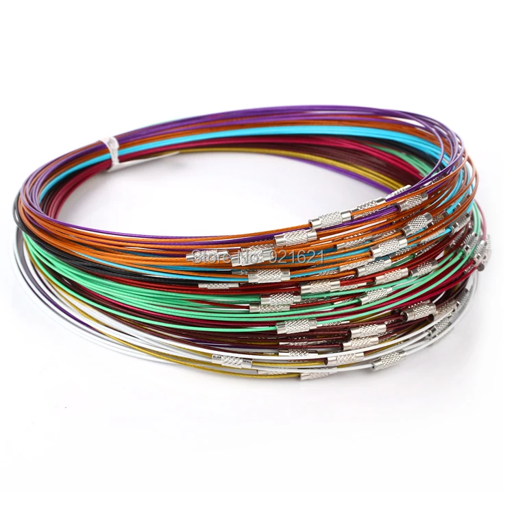 

18"100pcs Mixed Multi Color Steel Wire Cord Necklace Chain Jewelry D0386