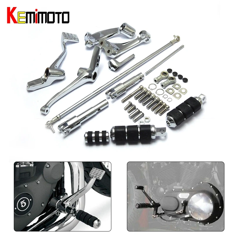 

Complete Set of Chrome Forward Controls Foot Pegs Kit Levers Linkage For Sportster 883 1200 Custom Roadster