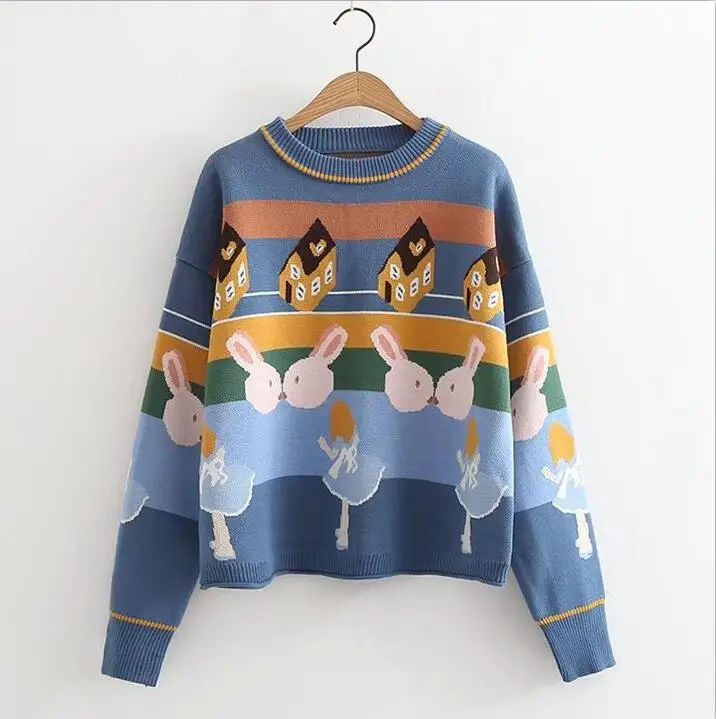 

Cartoon girl round neck sweater