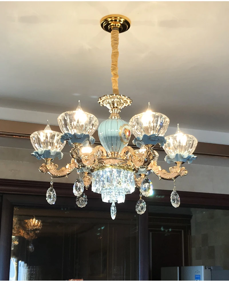 Lustre de Cristal para Sala Lustre de Cristal Conduziu a Lâmpada do Teto Luxo Estar Clássico Luminárias Quarto Lâmpada Ouro Cristal 15 Cheap Lustres
