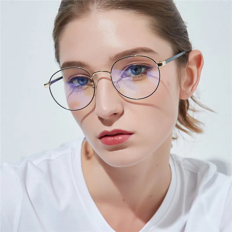 Women's Flat Mirror Circular Metal Frame Small Frame Myopia Frame Male Literature And Art Retro Glass Frame Ultra Light 