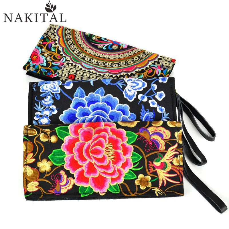 

Womens Leather Small Purses Mini Bag Floral China Ethnic Embroidery Bags Vintage Woman Wallet Zipper Lady Handbags With Flowers