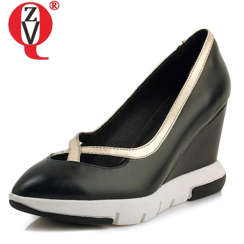 ZVQ spring hot sale new woman shoes outside concise casual handmade genuine leather woman pumps super high heels platform shoes