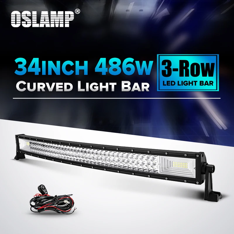 

Oslamp 486W 34" Camber LED Light Bar Tri-Row Chips 12V 24V Driving Work Light for Car SUV ATV PickUp Truck Curve Led Bar Offroad