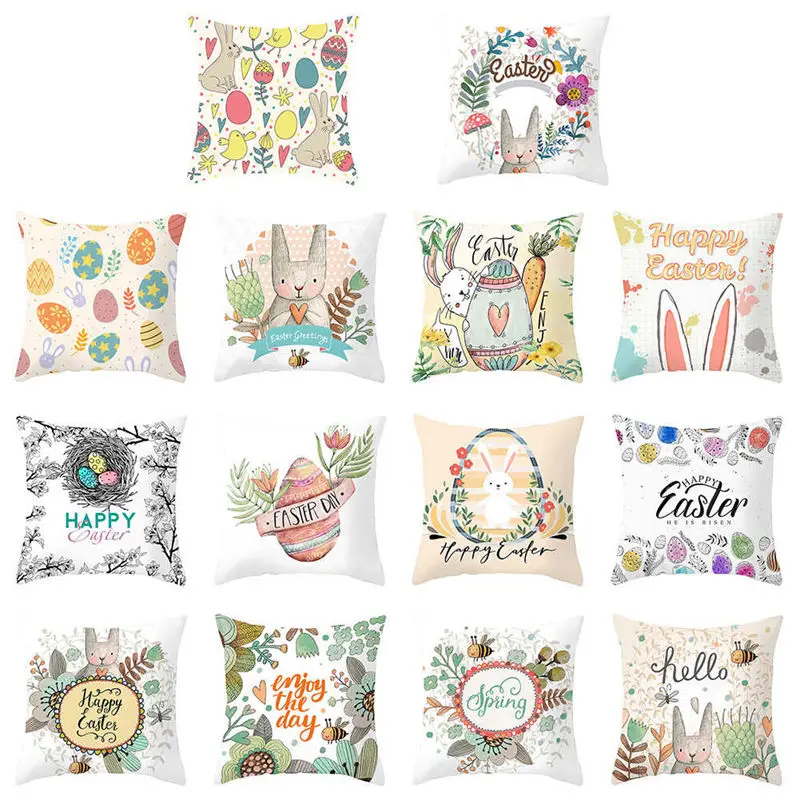 

45*45cm 2019 Rabbit Happy Easter Decorations For Home Pillows Bunny Eggs Pillow Cases Cushion Cover Easter Decor wielkano