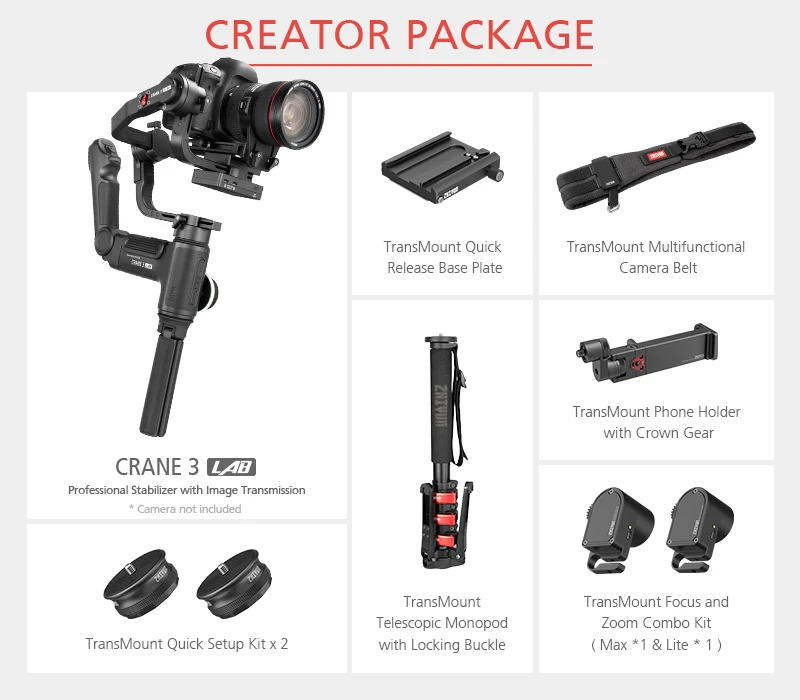 Zhiyun Crane 3 Lab 3-осевой ручной карданный стабилизатор для камеры стабилизатор steadicam для dslr canon sony pk Crane 2 dji ronin s - Цвет: Creator package