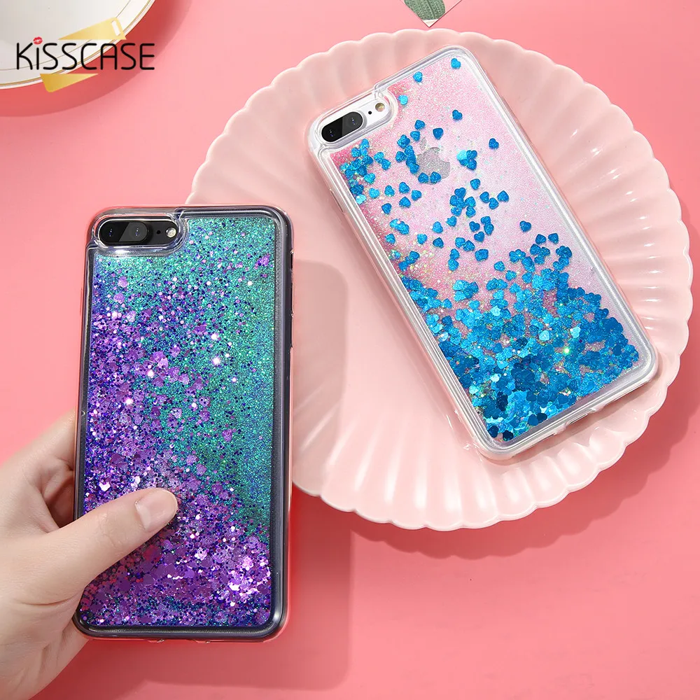 Kisscase Милый Чехол для iPhone 5 5S SE 7 6 6S Plus чехлы силиконовый Блёстки зыбучие пески