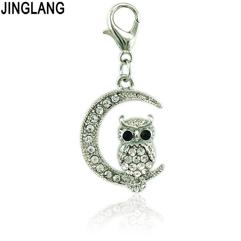 JINGLANG Fashion Bulk Charms With Lobster Clasp Dangle Rhinestone Moon
