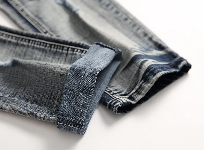 Модные мужские джинсы в стиле ретро свободные большие размеры потертые эластичные потертые сломанные Прямые леггинсы обтягивающие джинсы брюки длинные брюки