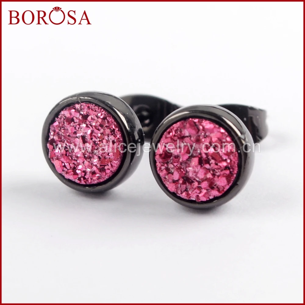 BOROSA 5 пар мм 9 мм смешанные цвета круглый черный цвет ободок Титан Druzy серьги-гвоздики покрытие цвет Drusy серьги ювелирные изделия ZB0328