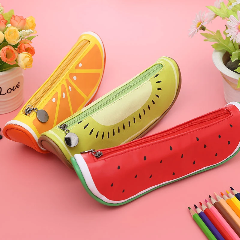 

creative kawaii fruit PU school pencil case bags cute leather pen box pouch kawaii korean bag gift stationary supplies 04840