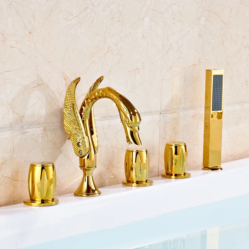 Widespread 5pcs Bathroom Tub Faucet Hot and Cold Water Mixer Tap with