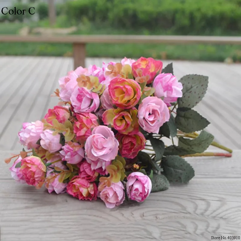 21 Heads/Bouquet Silk Rose European Style Artificial Flower High Quality Bouquet Fake Flowers Wedding Home Party Decoration