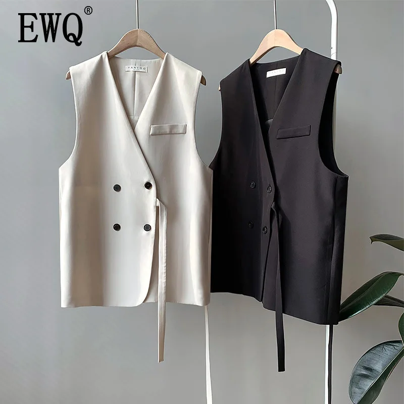 

[EWQ] 2019 spring new Korean suit vest short V-neck wild vest Women Fashion elegant office lady coat sleeveless jacket QH67812L