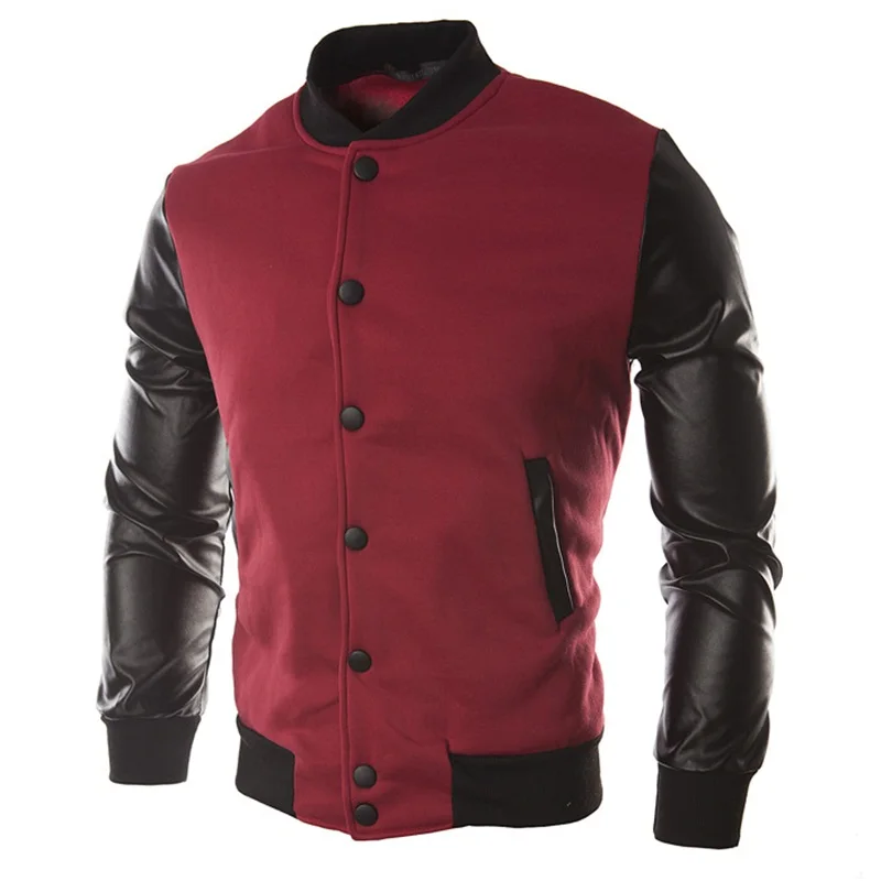 Крутая бейсбольная куртка в стиле колледж для мужчин модный дизайн черный PU кожаный рукав для мужчин s Slim Fit университетская куртка бренд Veste Homme XXXL - Цвет: Wine Red