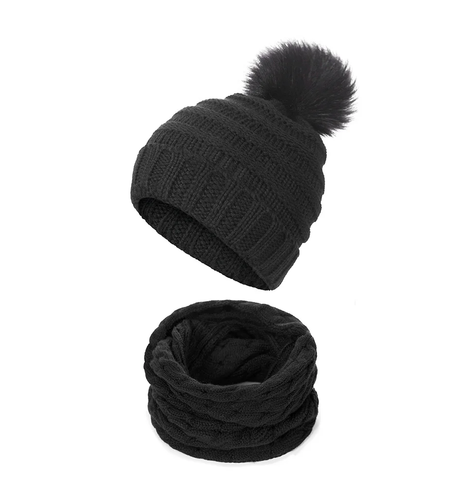 REAKIDS/теплая зимняя детская шапка, шарф, комплект, Повседневная шапка с помпонами, милые шапочки для мальчиков и девочек, теплый флисовый набор из шапки и шарфа