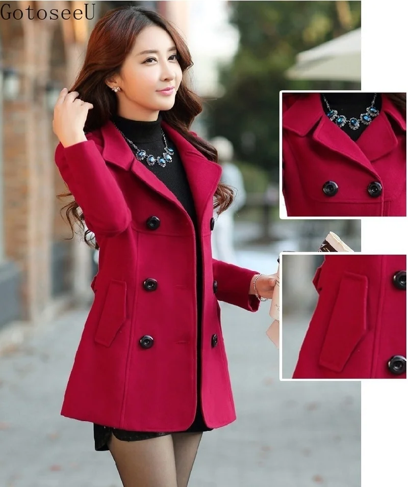 Nouvelle Coupe Femmes En Coréen Manteau Tranchée Gotoseeu Bourgogne Hiver vent Long Laine TcdApTw1q