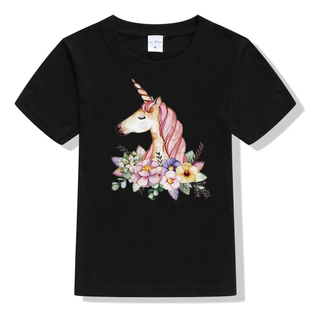 

2019 summer boys girls T-shirt 100% cotton children fashion unicorn print Tops Tees round neck short-sleeved Kids casual clothes