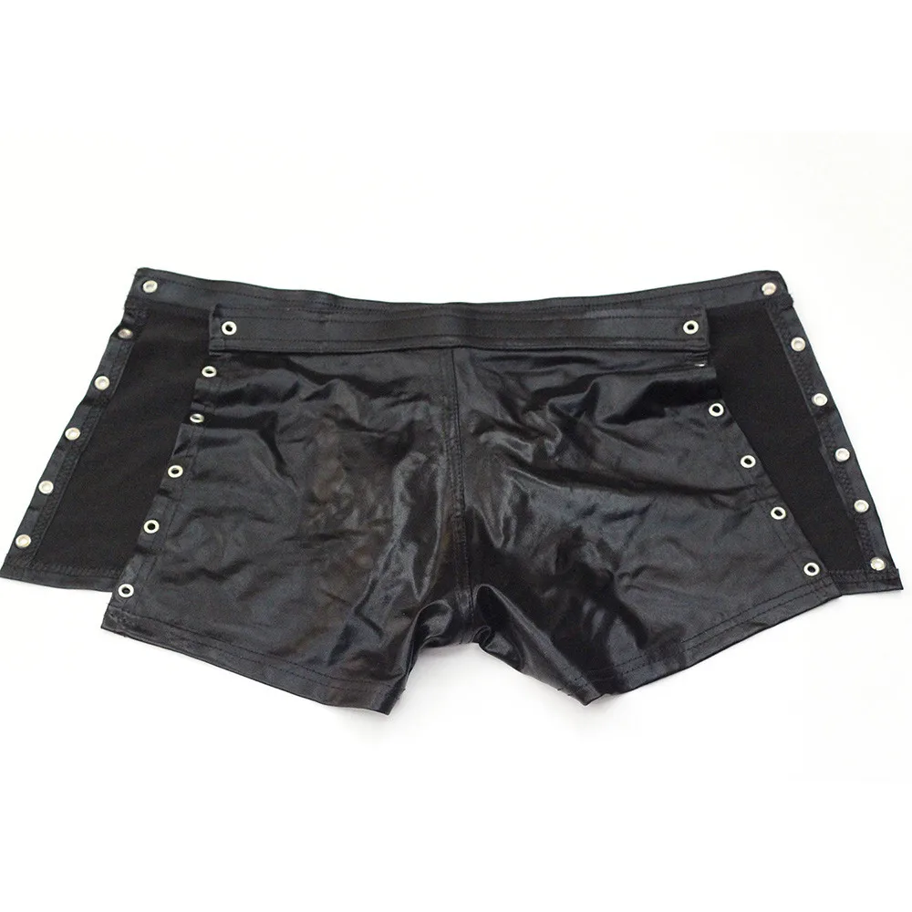 4 sexy-men-leather-lace up-wetlook-lingerie-pvc shorts-clubwear-underwear