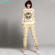 QYFCIOUFU High Quality Women Two Piece Set Top And Pants Long Sleeves Sweatsuit Designer Runway Printed