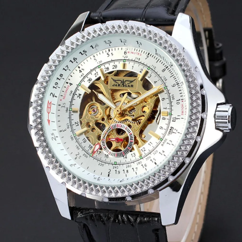 

JARAGAR Men Luxury Brand Watch Skeleton Watches Tourbillion Automatic Mechanical Leather Wristwatches Gift Box Relogio Releges