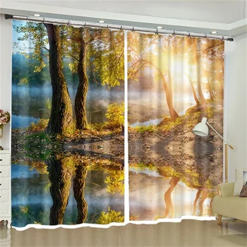

Tree Art Print Fabric Curtains Hook Blackout for Living Room Bedroom Balcony Window Drapes Backdrop Decorative Partition Wall