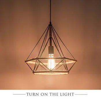 

Wrought Iron Rope Pendant Lamp American Country Industrial Light 110-220V E27 Holder Diamond Lighting For Bathroom Living Room